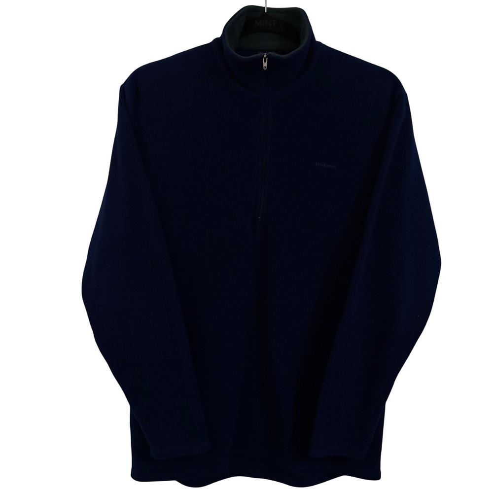Vtg Patagonia Capilene Fleece Pullover Men M Navy Blue Quarter Zip Made USA 90's